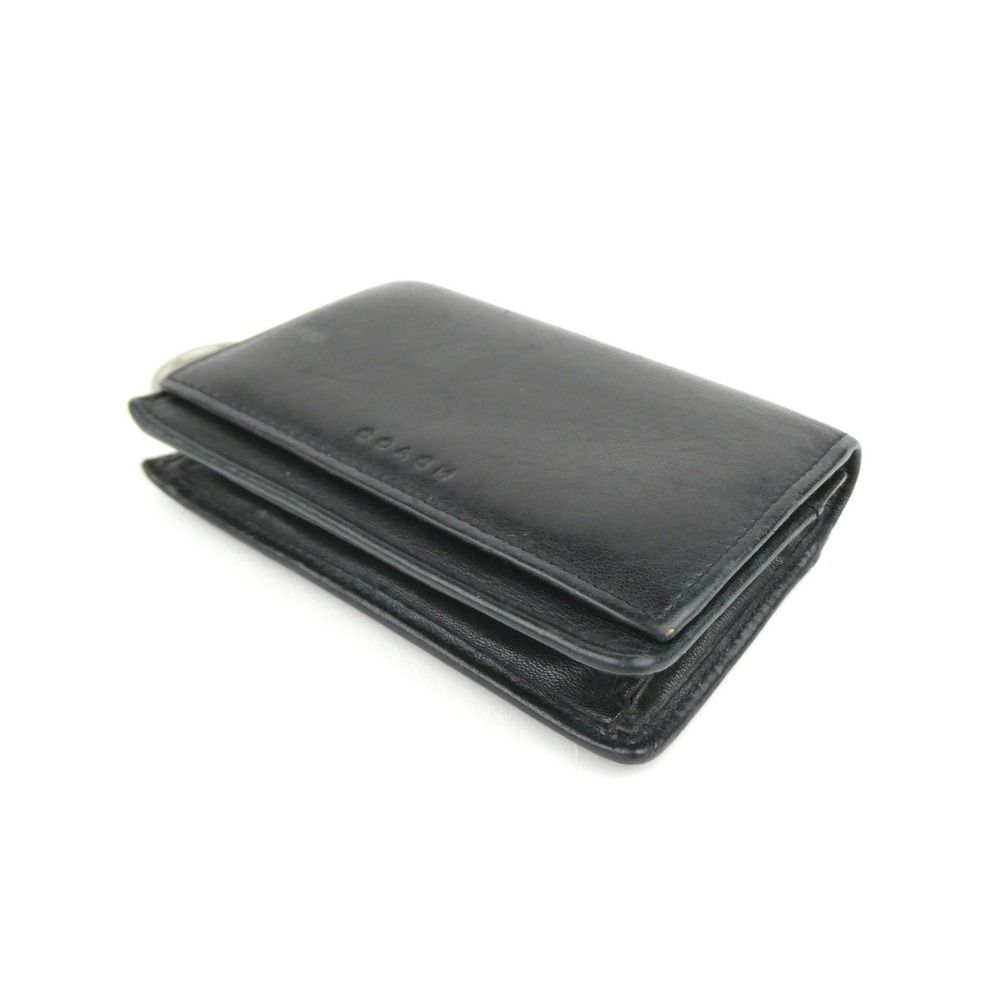 Coach Black Leather Small Bifold Card Wallet w/ Keychain - Picture 4 of 13
